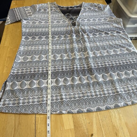 Portocruz Tunic Cover Up Swim Womens Size 2X Gray White Lace Up Semi Sheer - Picture 12 of 14